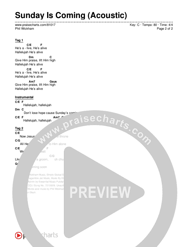 Sunday Is Coming (Acoustic) Chords & Lyrics (Phil Wickham)