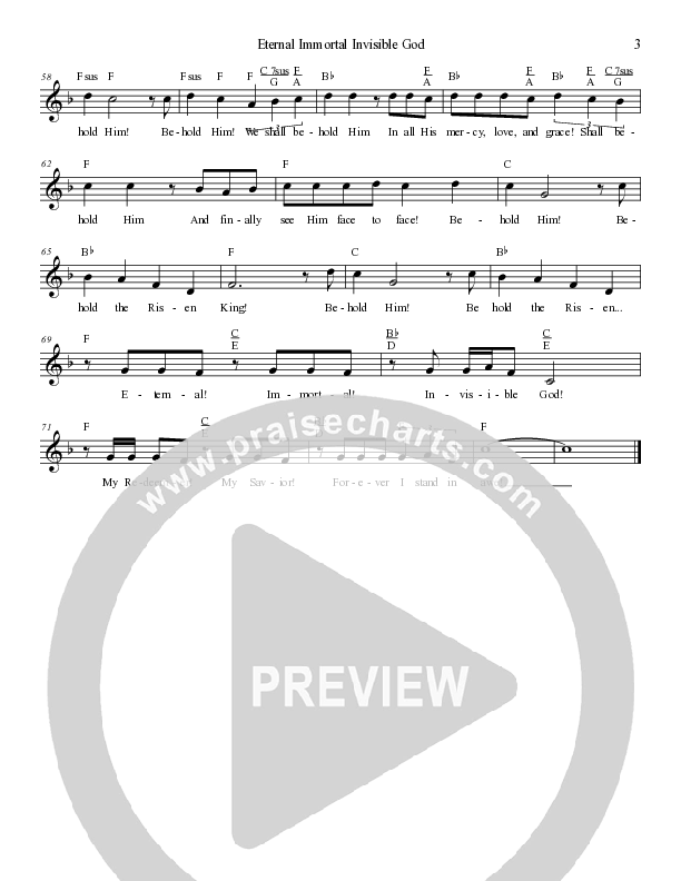 Eternal Immortal Invisible God Lead Sheet Melody (Dennis Jernigan)