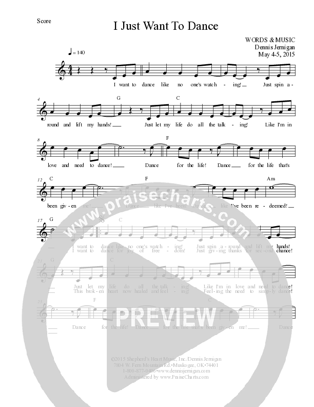 I Just Want To Dance Lead Sheet Melody (Dennis Jernigan)