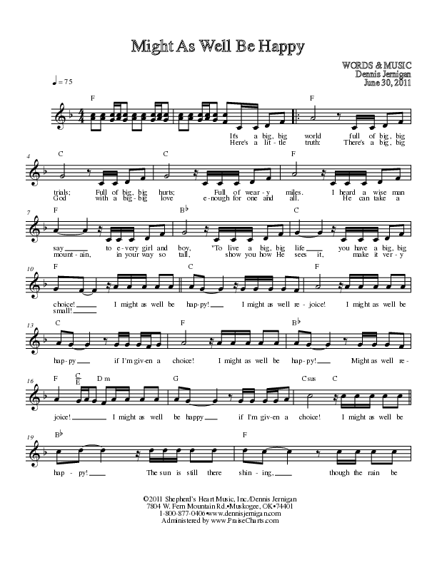 Might As Well Be Happy Lead Sheet Melody (Dennis Jernigan)
