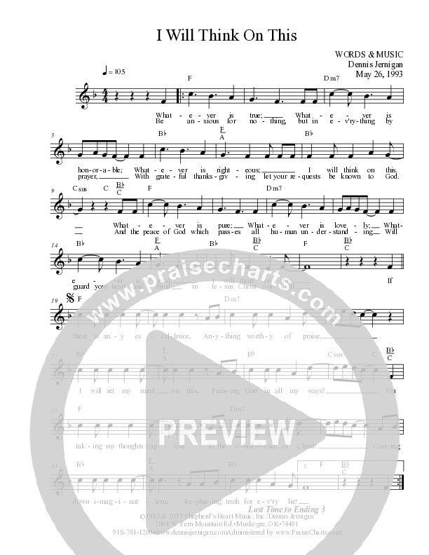 I Will Think On This Lead Sheet Melody (Dennis Jernigan)