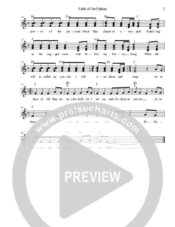 Faith Of Our Fathers Lead Sheet Melody (Dennis Jernigan)