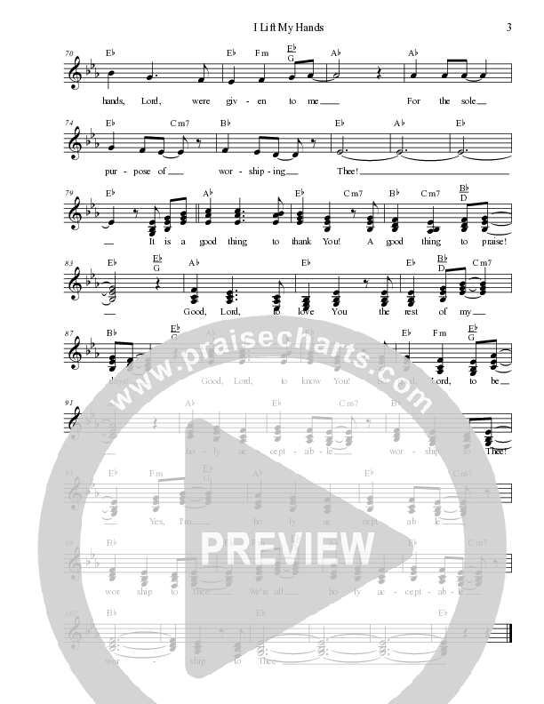 I Lift My Hands Lead Sheet Melody (Dennis Jernigan)