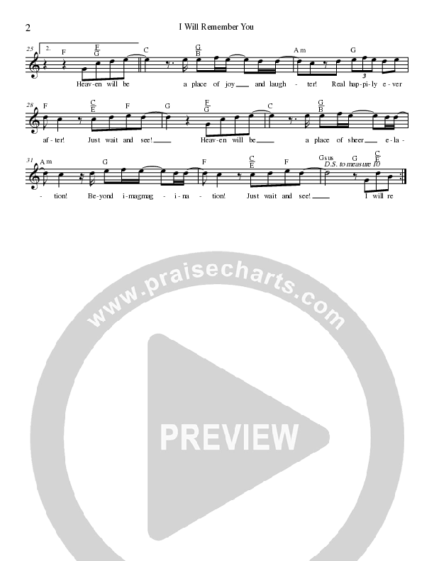 I Will Remember You Lead Sheet Melody (Dennis Jernigan)