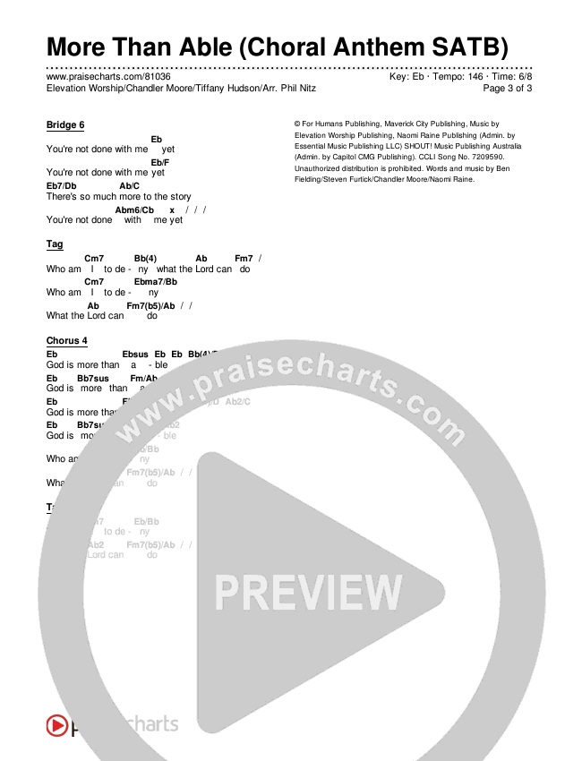 More Than Able (Choral Anthem SATB) Chords & Lyrics (Elevation Worship / Chandler Moore / Tiffany Hudson / Arr. Phil Nitz)