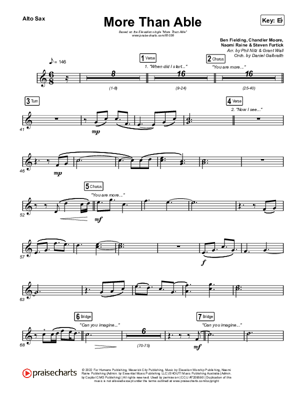 More Than Able (Choral Anthem SATB) Alto Sax (Elevation Worship / Chandler Moore / Tiffany Hudson / Arr. Phil Nitz)