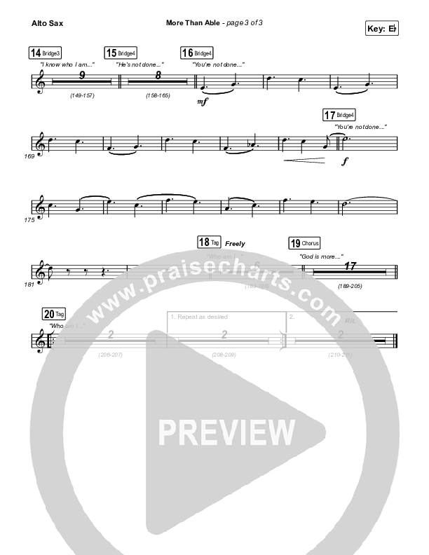 More Than Able (Choral Anthem SATB) Alto Sax (Elevation Worship / Chandler Moore / Tiffany Hudson / Arr. Phil Nitz)