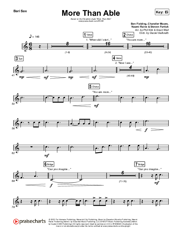 More Than Able (Choral Anthem SATB) Bari Sax (Elevation Worship / Chandler Moore / Tiffany Hudson / Arr. Phil Nitz)
