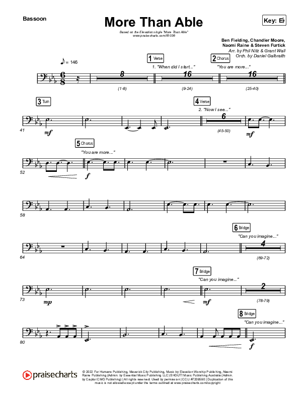 More Than Able (Choral Anthem SATB) Bassoon (Elevation Worship / Chandler Moore / Tiffany Hudson / Arr. Phil Nitz)