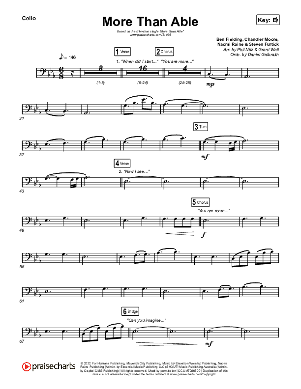 More Than Able (Choral Anthem SATB) Cello (Elevation Worship / Chandler Moore / Tiffany Hudson / Arr. Phil Nitz)