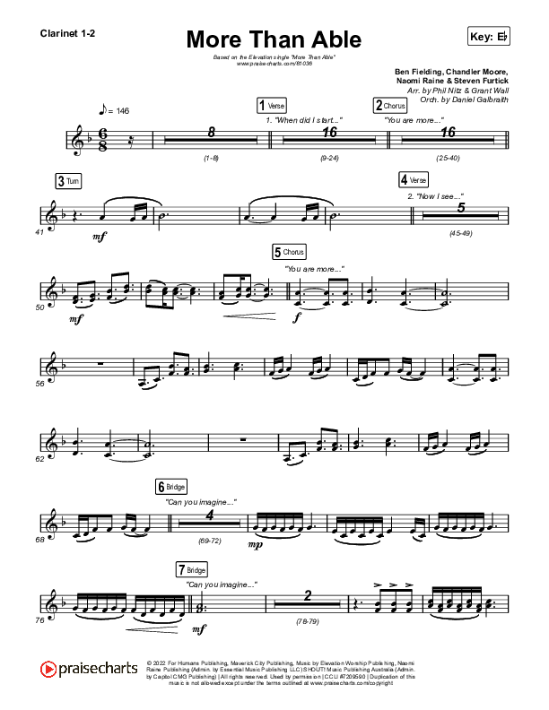 More Than Able (Choral Anthem SATB) Clarinet 1,2 (Elevation Worship / Chandler Moore / Tiffany Hudson / Arr. Phil Nitz)