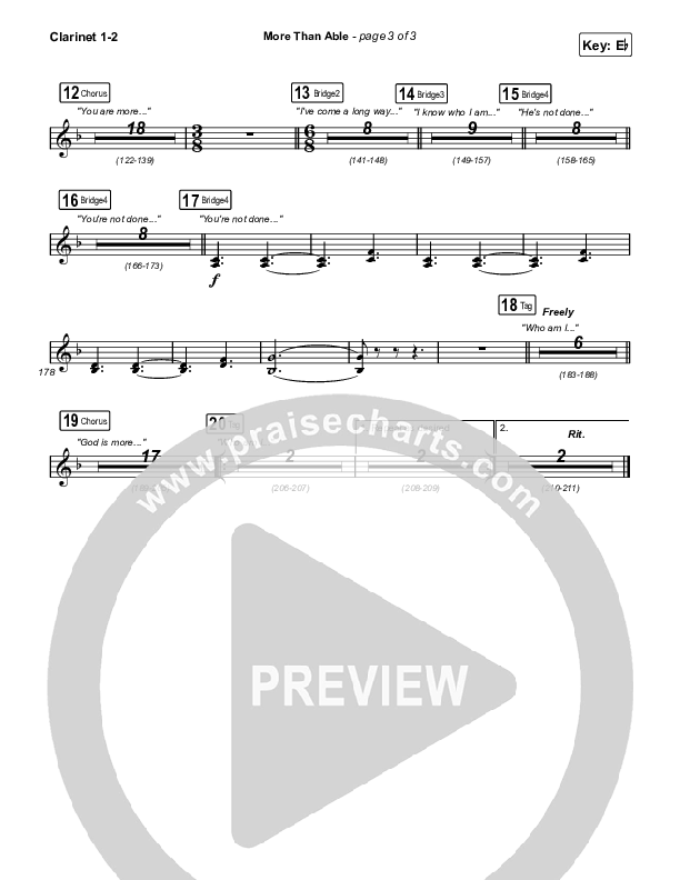 More Than Able (Choral Anthem SATB) Clarinet 1/2 (Elevation Worship / Chandler Moore / Tiffany Hudson / Arr. Phil Nitz)