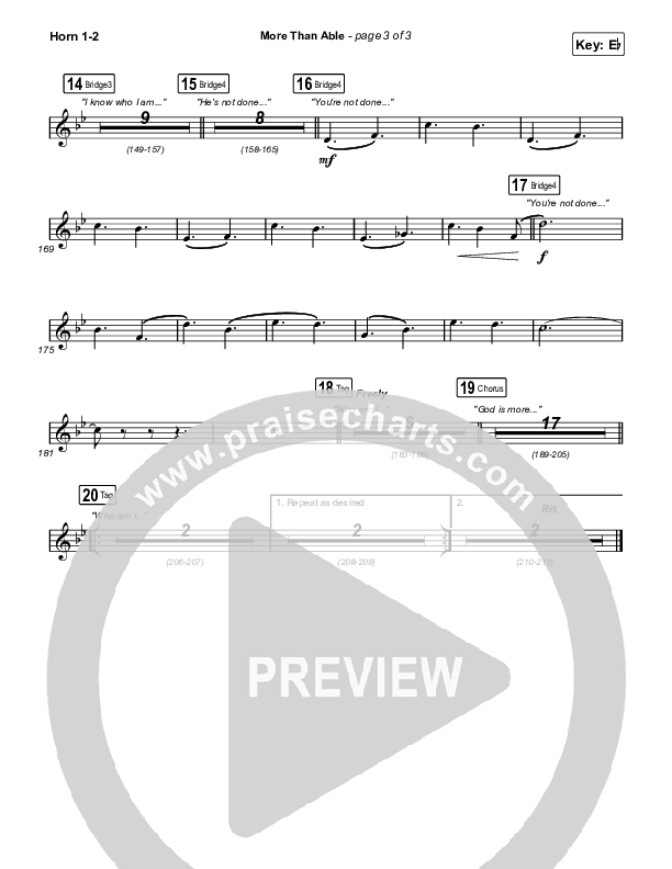 More Than Able (Choral Anthem SATB) French Horn 1,2 (Elevation Worship / Chandler Moore / Tiffany Hudson / Arr. Phil Nitz)