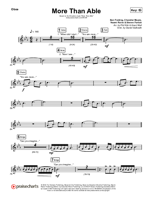 More Than Able (Choral Anthem SATB) Oboe (Elevation Worship / Chandler Moore / Tiffany Hudson / Arr. Phil Nitz)
