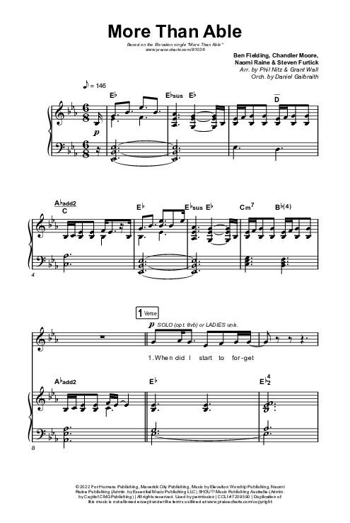 More Than Able (Choral Anthem SATB) Octavo (SATB & Pno) (Elevation Worship / Chandler Moore / Tiffany Hudson / Arr. Phil Nitz)