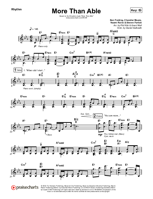 More Than Able (Choral Anthem SATB) Rhythm Chart (Elevation Worship / Chandler Moore / Tiffany Hudson / Arr. Phil Nitz)