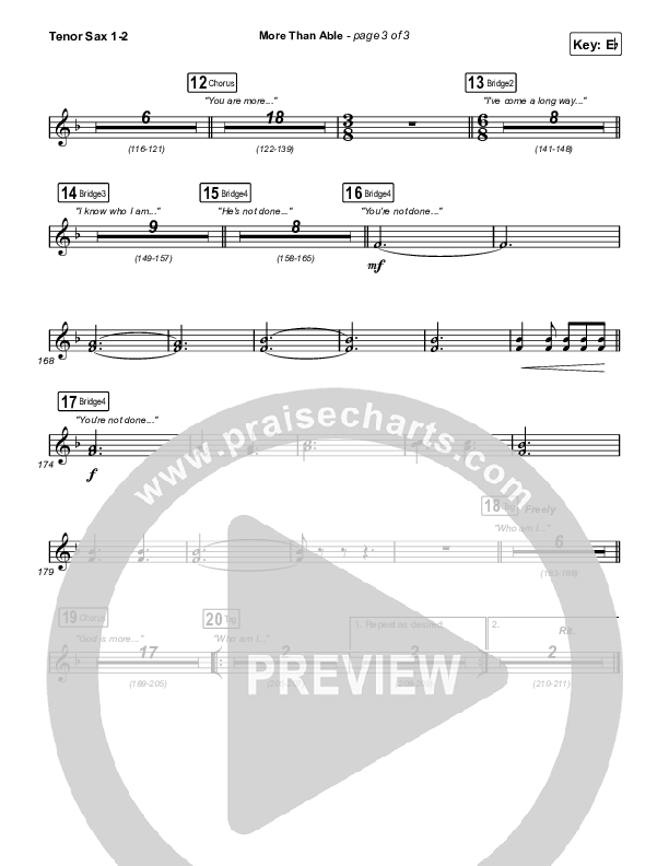 More Than Able (Choral Anthem SATB) Tenor Sax 1,2 (Elevation Worship / Chandler Moore / Tiffany Hudson / Arr. Phil Nitz)