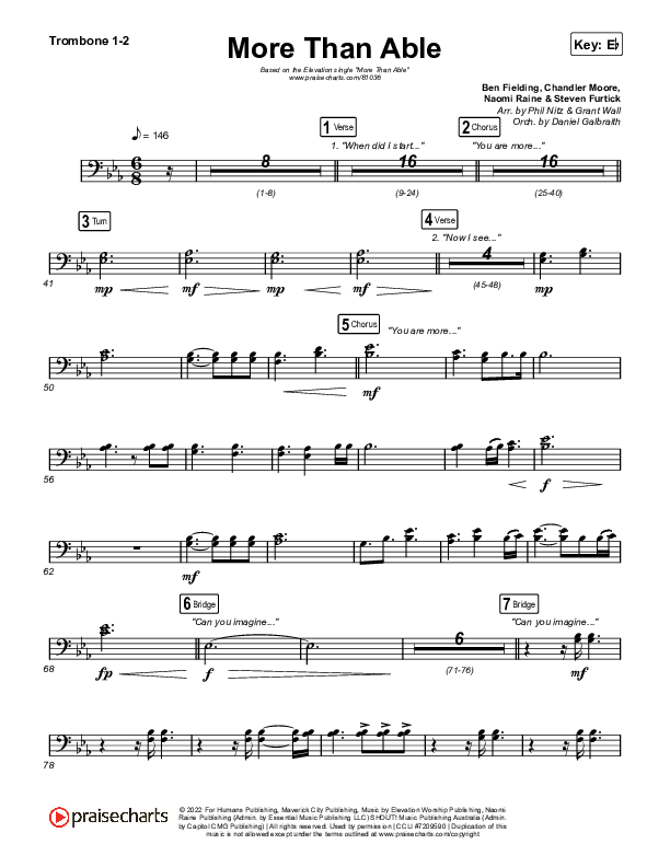 More Than Able (Choral Anthem SATB) Trombone 1/2 (Elevation Worship / Chandler Moore / Tiffany Hudson / Arr. Phil Nitz)