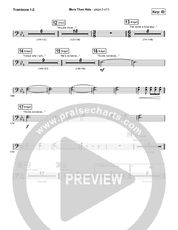 More Than Able (Choral Anthem SATB) Trombone 1,2 (Elevation Worship / Chandler Moore / Tiffany Hudson / Arr. Phil Nitz)