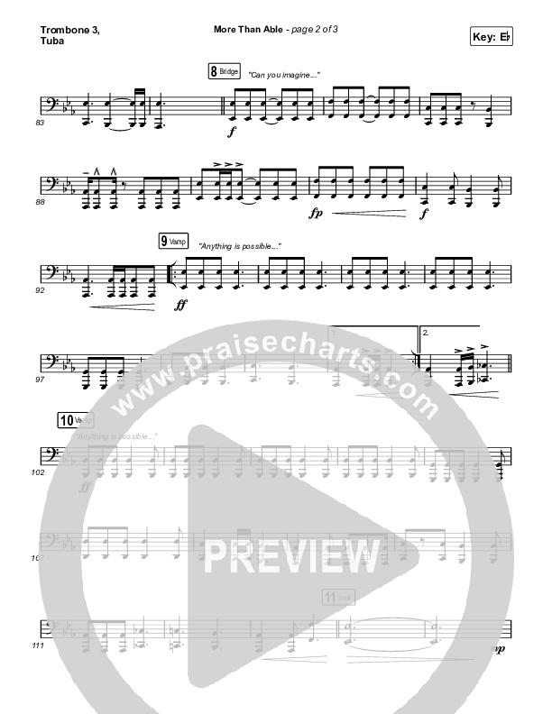 More Than Able (Choral Anthem SATB) Trombone 3/Tuba (Elevation Worship / Chandler Moore / Tiffany Hudson / Arr. Phil Nitz)