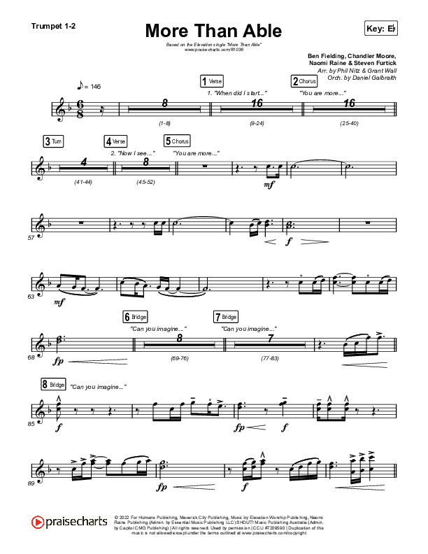 More Than Able (Choral Anthem SATB) Trumpet 1,2 (Elevation Worship / Chandler Moore / Tiffany Hudson / Arr. Phil Nitz)