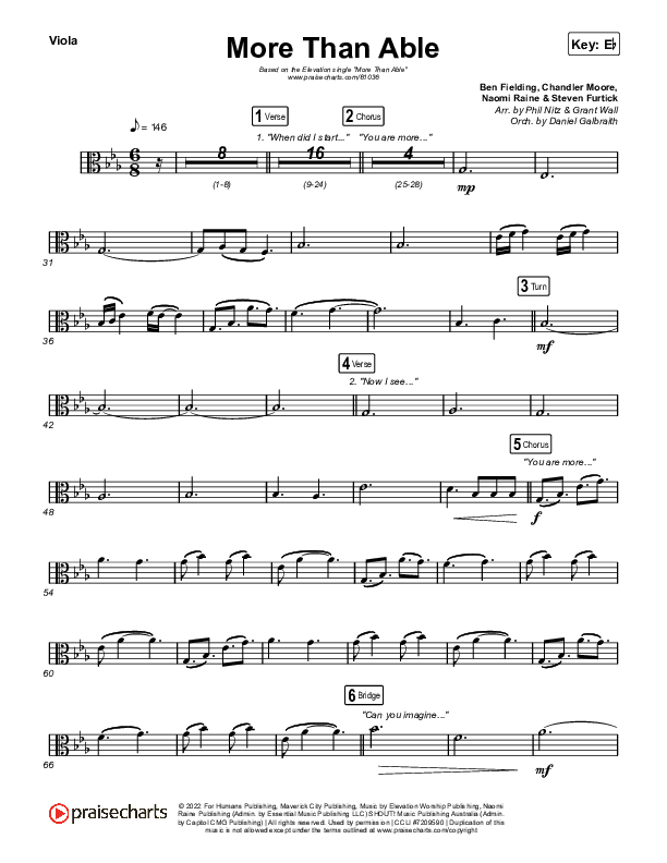 More Than Able (Choral Anthem SATB) Viola (Elevation Worship / Chandler Moore / Tiffany Hudson / Arr. Phil Nitz)