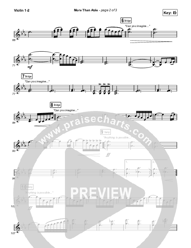 More Than Able (Choral Anthem SATB) Violin 1,2 (Elevation Worship / Chandler Moore / Tiffany Hudson / Arr. Phil Nitz)