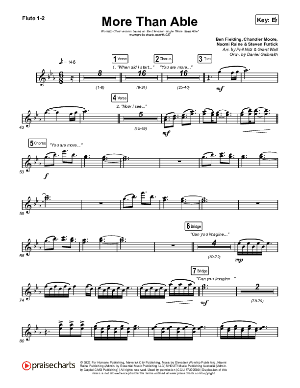 More Than Able (Worship Choir/SAB) Flute 1/2 (Elevation Worship / Chandler Moore / Tiffany Hudson / Arr. Phil Nitz)