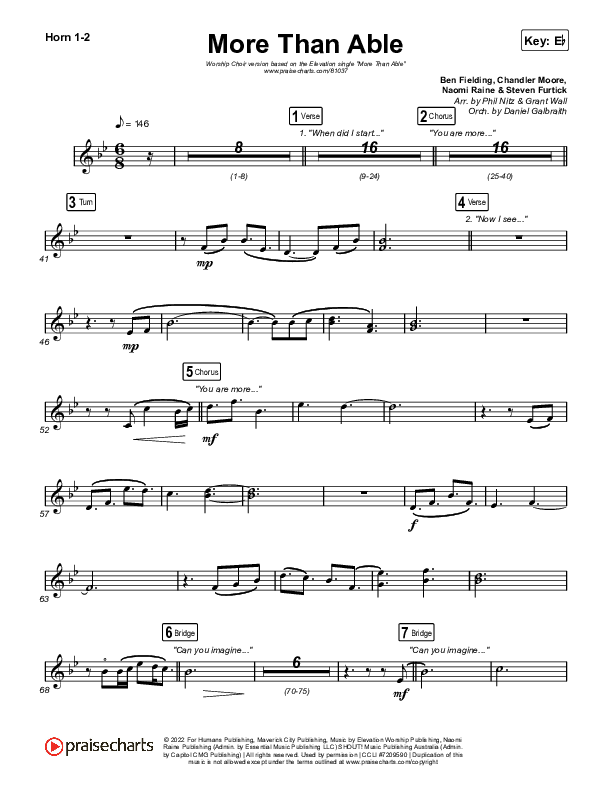 More Than Able (Worship Choir/SAB) French Horn 1/2 (Elevation Worship / Chandler Moore / Tiffany Hudson / Arr. Phil Nitz)