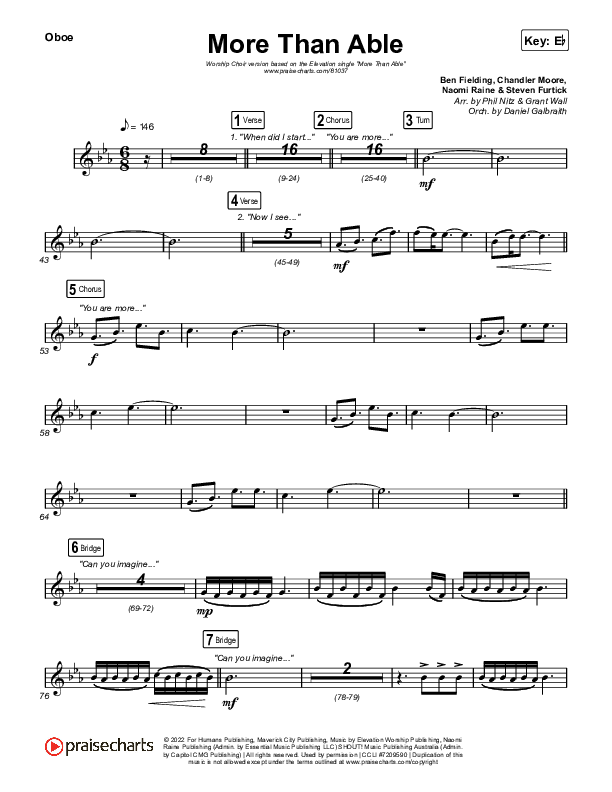 More Than Able (Worship Choir/SAB) Oboe (Elevation Worship / Chandler Moore / Tiffany Hudson / Arr. Phil Nitz)