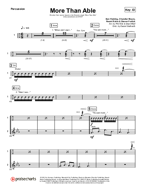 More Than Able (Worship Choir/SAB) Percussion (Elevation Worship / Chandler Moore / Tiffany Hudson / Arr. Phil Nitz)