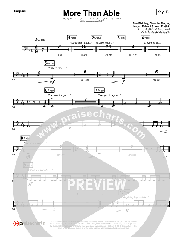 More Than Able (Worship Choir/SAB) Timpani (Elevation Worship / Chandler Moore / Tiffany Hudson / Arr. Phil Nitz)