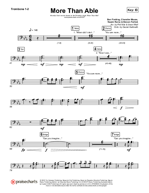 More Than Able (Worship Choir/SAB) Trombone 1/2 (Elevation Worship / Chandler Moore / Tiffany Hudson / Arr. Phil Nitz)