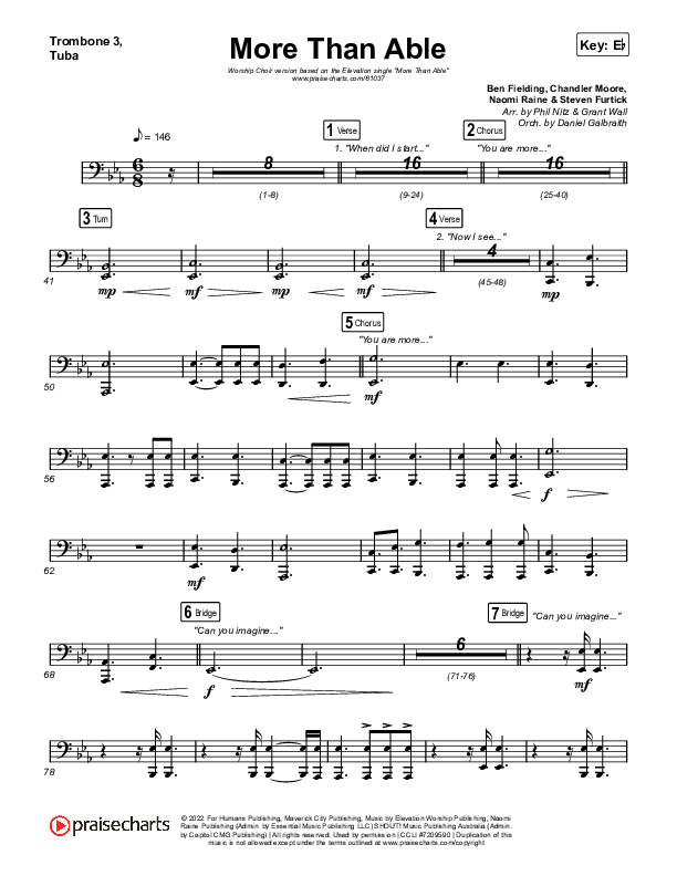 More Than Able (Worship Choir/SAB) Trombone 3/Tuba (Elevation Worship / Chandler Moore / Tiffany Hudson / Arr. Phil Nitz)