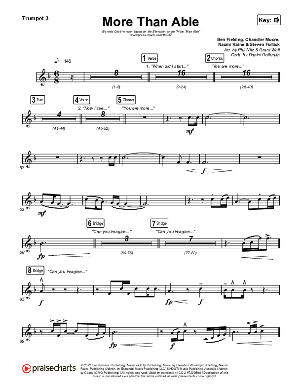 More Than Able (Worship Choir/SAB) Trumpet 3 (Elevation Worship / Chandler Moore / Tiffany Hudson / Arr. Phil Nitz)