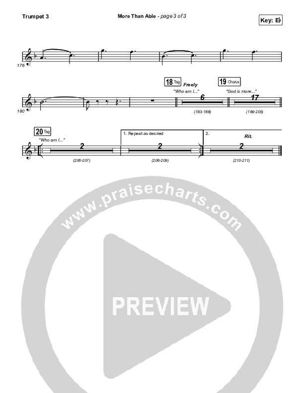 More Than Able (Worship Choir/SAB) Trumpet 3 (Elevation Worship / Chandler Moore / Tiffany Hudson / Arr. Phil Nitz)