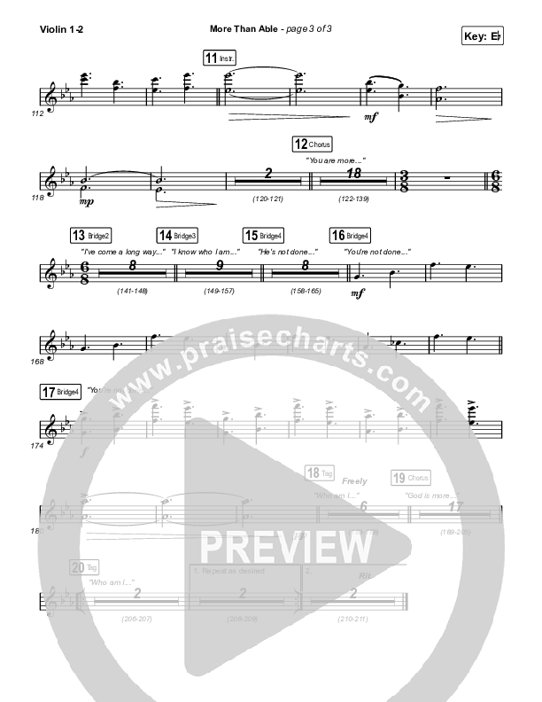 More Than Able (Worship Choir/SAB) Violin 1/2 (Elevation Worship / Chandler Moore / Tiffany Hudson / Arr. Phil Nitz)