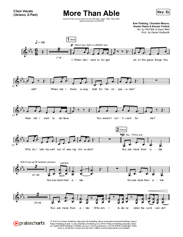 More Than Able (Unison/2-Part) Choir Vocals (Uni/2-Part) (Elevation Worship / Chandler Moore / Tiffany Hudson / Arr. Phil Nitz)