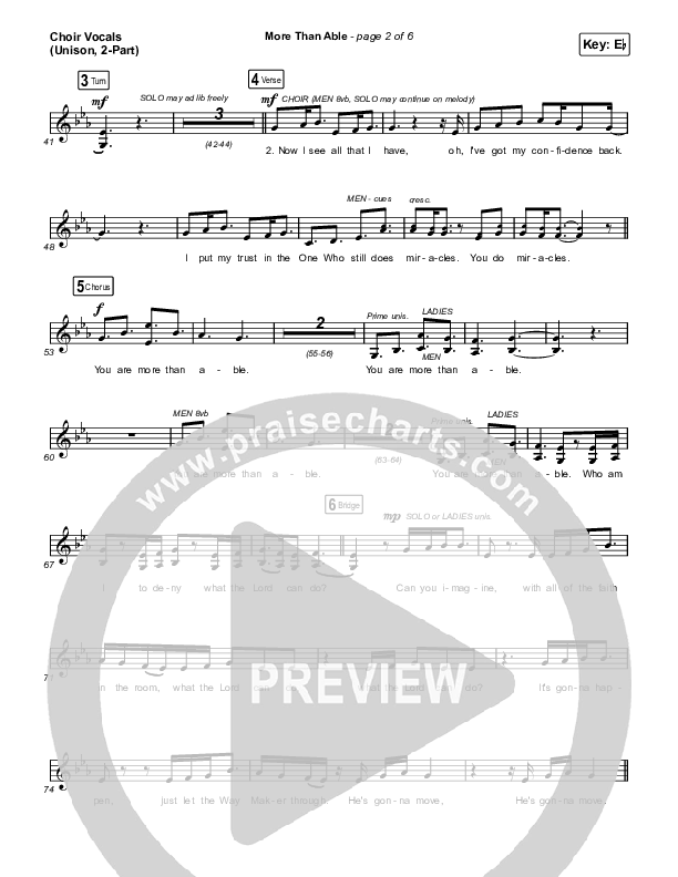 More Than Able (Unison/2-Part) Choir Vocals (Uni/2-Part) (Elevation Worship / Chandler Moore / Tiffany Hudson / Arr. Phil Nitz)