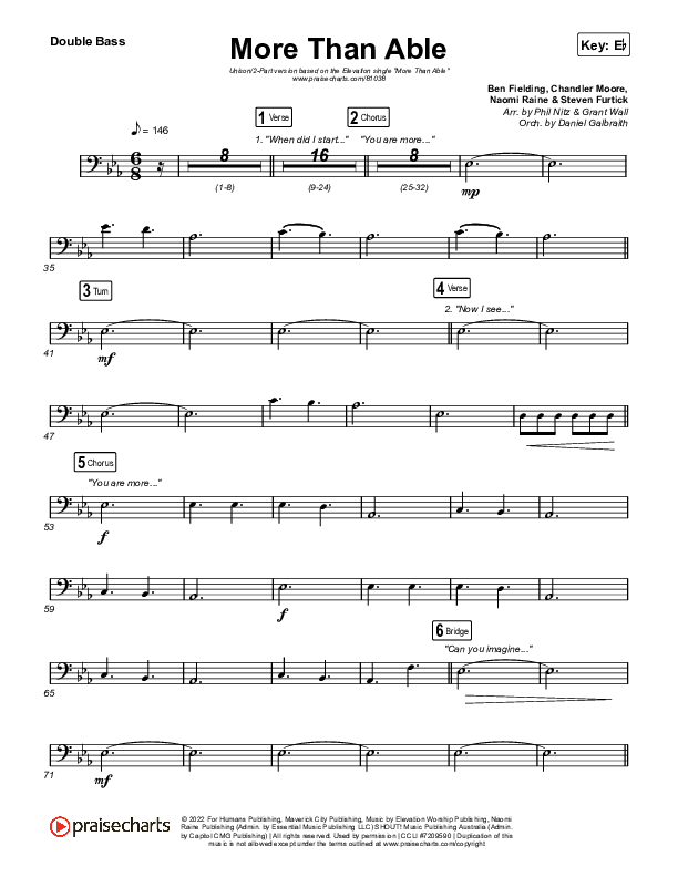 More Than Able (Unison/2-Part) Double Bass (Elevation Worship / Chandler Moore / Tiffany Hudson / Arr. Phil Nitz)