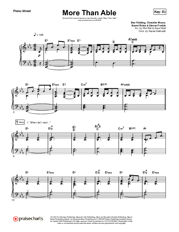 More Than Able (Unison/2-Part) Piano Sheet (Elevation Worship / Chandler Moore / Tiffany Hudson / Arr. Phil Nitz)