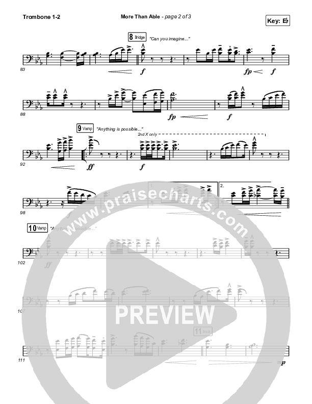 More Than Able (Unison/2-Part) Trombone 1/2 (Elevation Worship / Chandler Moore / Tiffany Hudson / Arr. Phil Nitz)