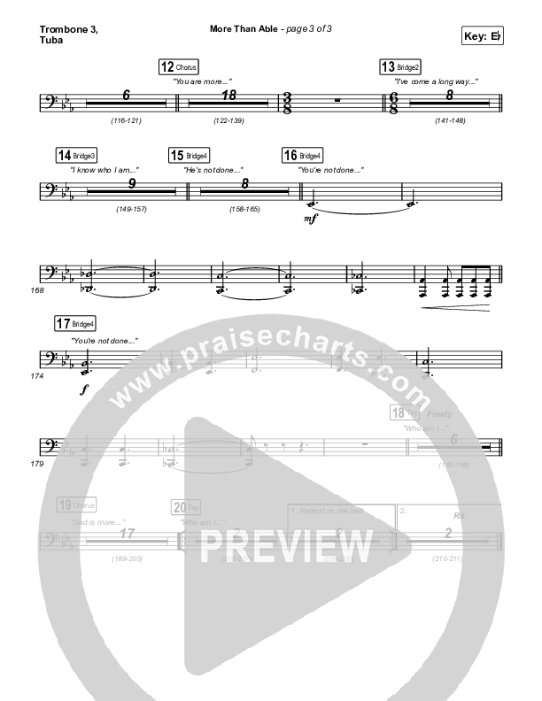 More Than Able (Unison/2-Part) Trombone 3/Tuba (Elevation Worship / Chandler Moore / Tiffany Hudson / Arr. Phil Nitz)
