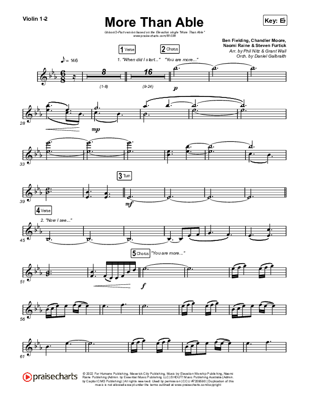 More Than Able (Unison/2-Part) Violin 1/2 (Elevation Worship / Chandler Moore / Tiffany Hudson / Arr. Phil Nitz)