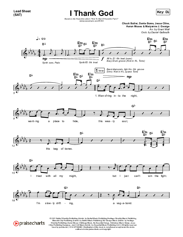 I Thank God Lead Sheet (SAT) (Housefires / JWLKRS Worship)
