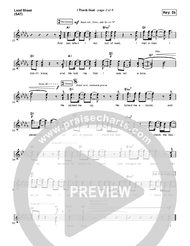 I Thank God Lead Sheet (SAT) (Housefires / JWLKRS Worship)