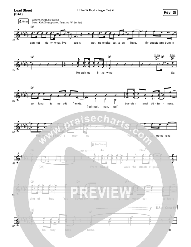 I Thank God Lead Sheet (SAT) (Housefires / JWLKRS Worship)