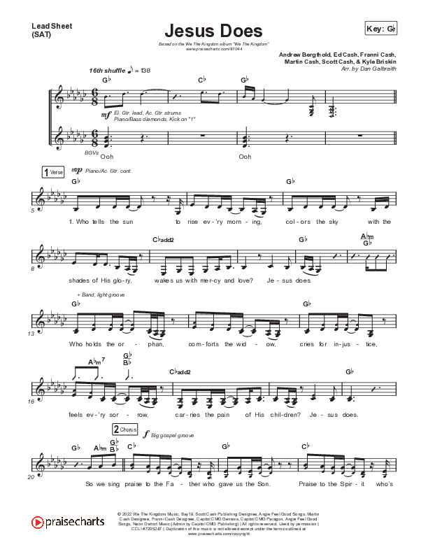 Jesus Does (Single) Lead Sheet (SAT) (We The Kingdom)