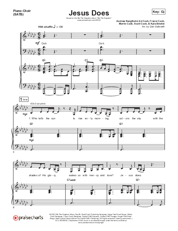 Jesus Does (Single) Piano/Vocal (SATB) (We The Kingdom)