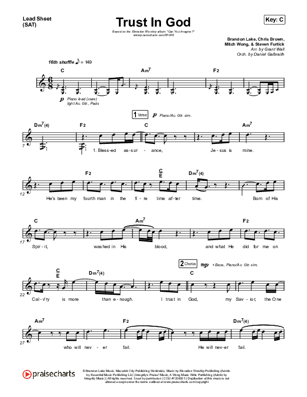 Trust In God Lead Sheet (SAT) (Elevation Worship / Chris Brown)